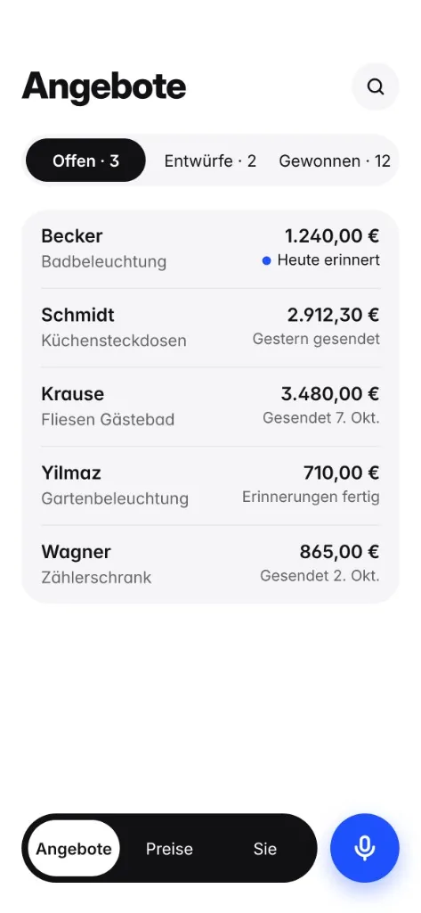 Quotebefore: Übersicht offener Angebote