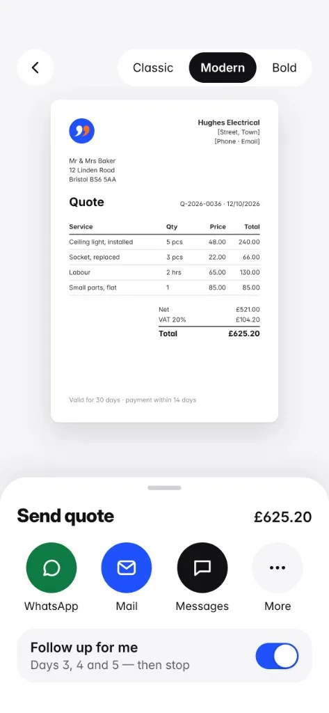 Quotebefore: finished quote ready to send